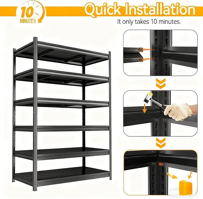 6Tier Storage Shelves Heavy Duty Adjustable Metal Garage Shelving Unit Rack - Image 9
