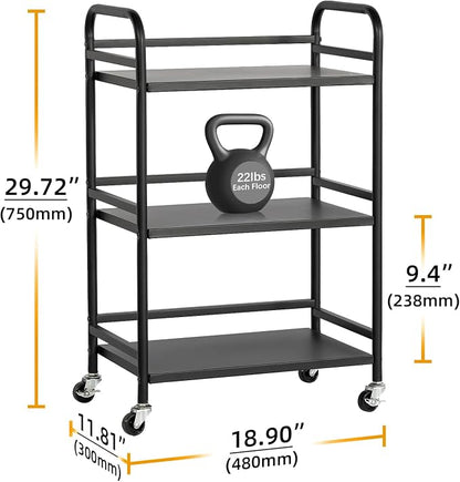 HDANI 3 Tier Rolling Cart Shelves, Heavy Duty Multifunctional Metal - Image 2