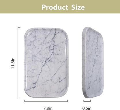 Carrara White Marble Bathroom Vanity Tray | Natural Stone Decorative Organizer - Image 2