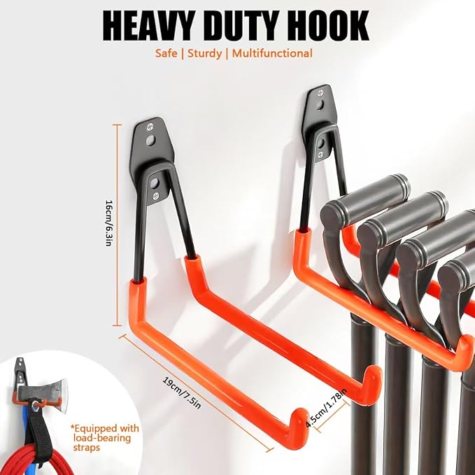 Heavy Duty Garage Storage Hooks, 2 Pack Utility Steel Garage Tool Organizer - Image 2