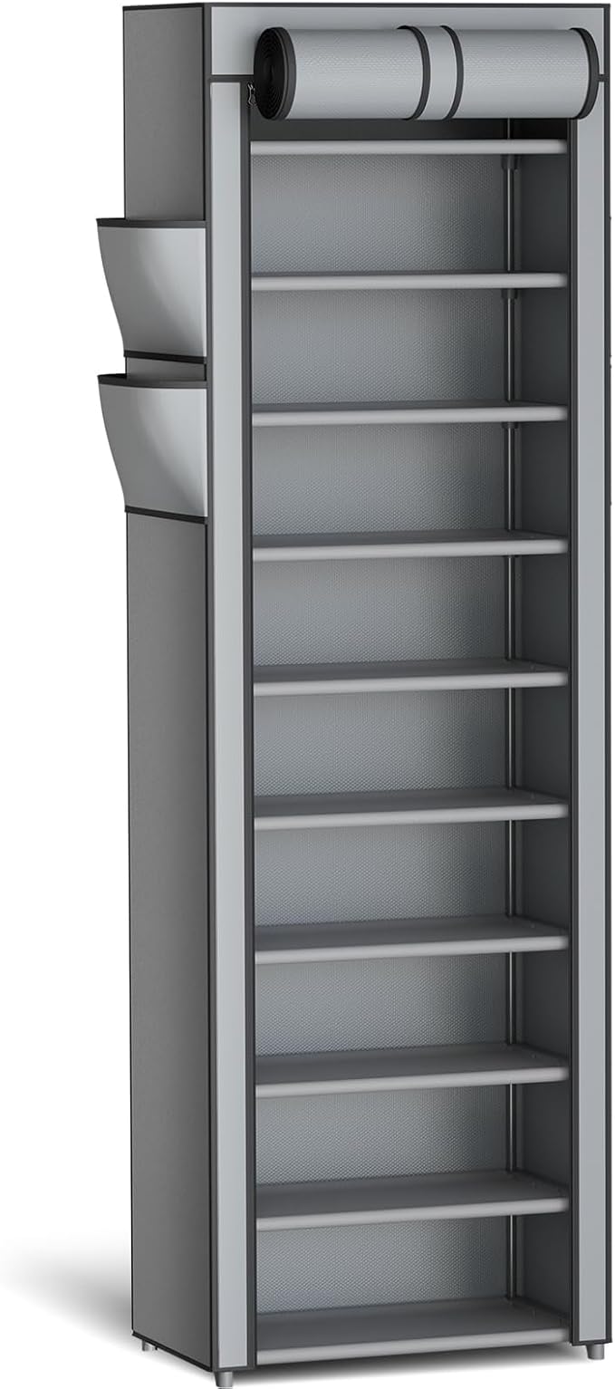 Kitsure 10-Tier Shoe Rack with Cover, Vertical Shelf, 17.5" Wide, Shoe Organizer by Kitsure