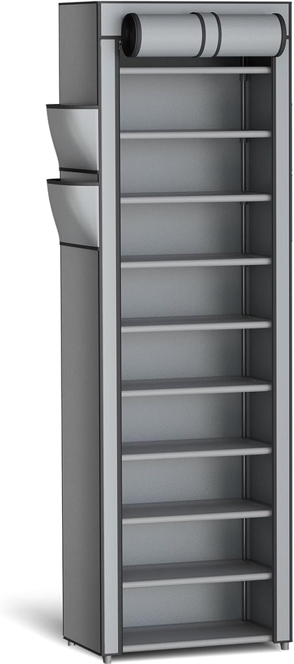 Kitsure 10-Tier Shoe Rack with Cover, Vertical Shelf, 17.5" Wide, Shoe Organizer by Kitsure