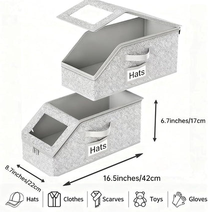 Space-Saving Hat Box with Clear Window Zipper Lid 2-Pack Stackable Closet Hat - Image 2