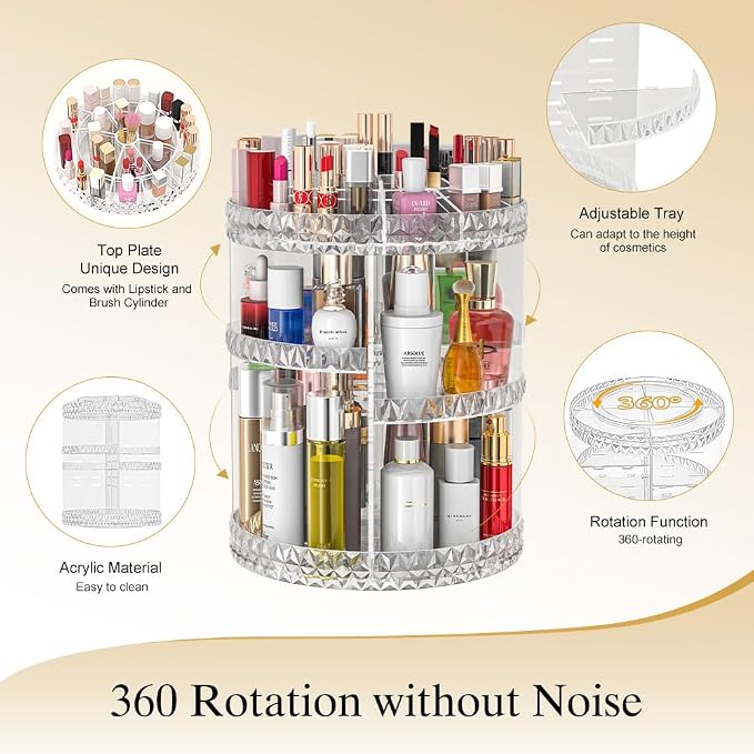 360 Rotating Makeup Organizer, DIY Adjustable Makeup Carousel Spinning Holder - Image 3