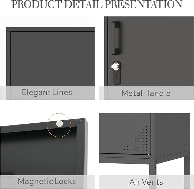 Black Metal Locker Cabinet, 59.1" Lockable Storage Locker - Image 4