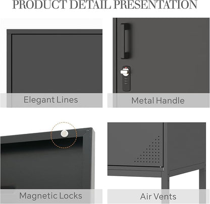 Black Metal Locker Cabinet, 59.1" Lockable Storage Locker - Image 4