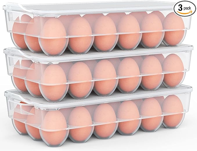 Clear Covered Egg Holder 3-Pack, Plastic Egg Storage by WYT