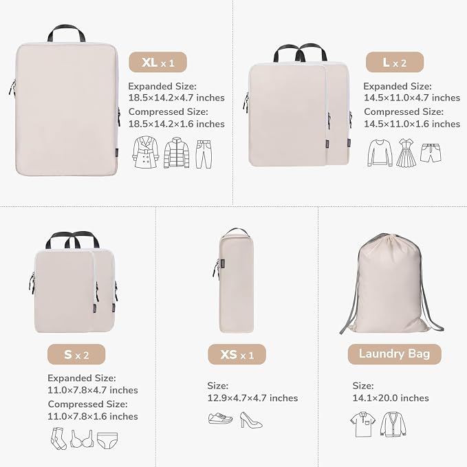 CherryNow Compression Packing Cubes, 7 Set Packing Cubes - Image 2
