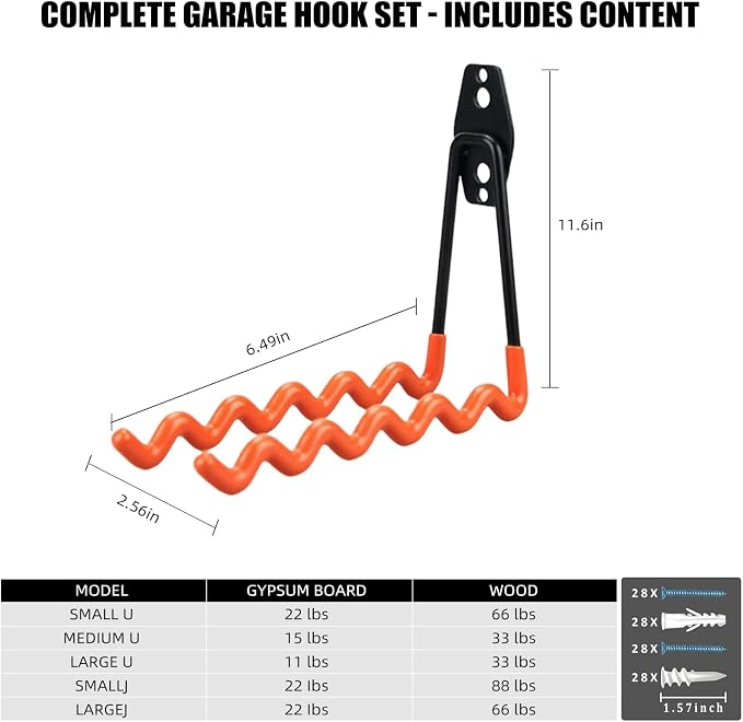 Garage Hooks, 4 Pack Wave Hooks - Image 2