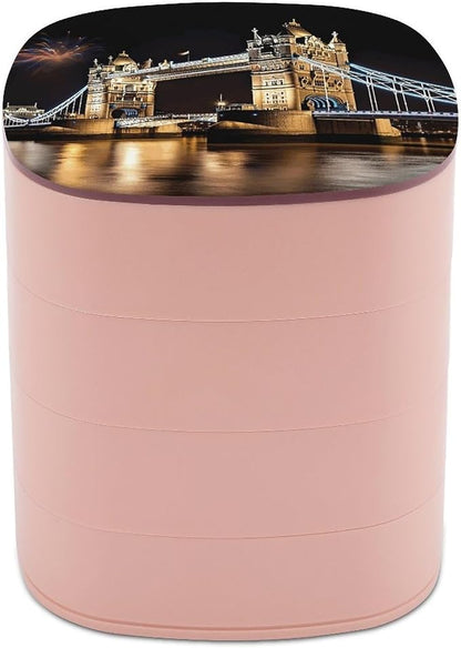 Night London Tower Bridge Rotating Jewelry Organizer Box 4-Layer 360° Rotatable by CSGJMYGS