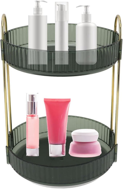 Makeup Organizer Rack 2 Tier 360 Deg Rotation Space Saving Cosmetic Countertop - Image 2