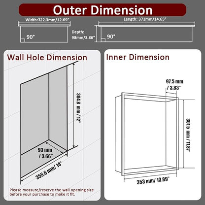 JQK Shower Niche No Tile Need, 304 Stainless Steel Recessed Shower Caddy - Image 2