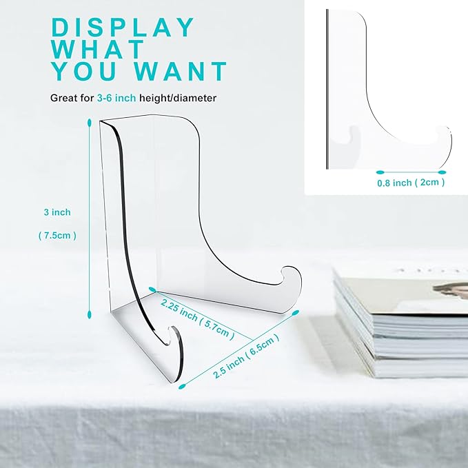 Boloyo Flat Back Acrylic Plate Display Stand, 3 Inch 2PC Clear Acrylic Display - Image 2