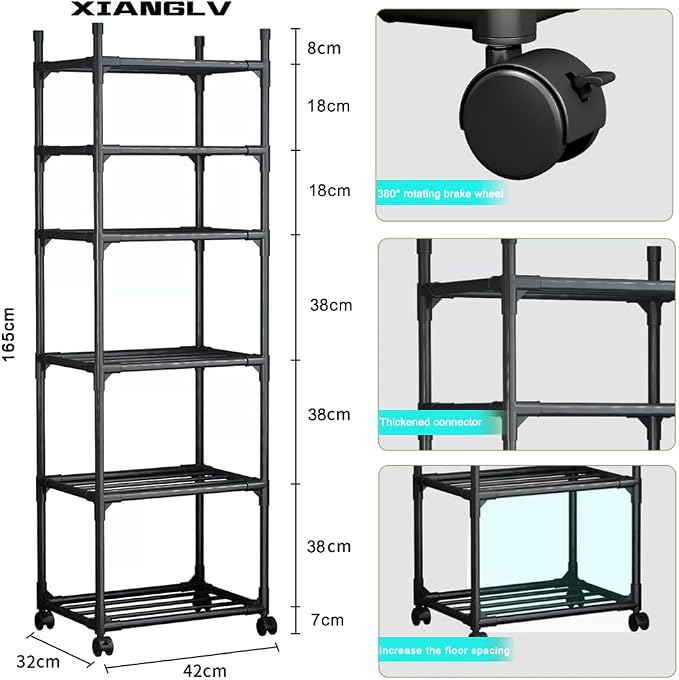 Black Shelving Unit, 6 Tier Tall Narrow Shelving Unit - Image 3
