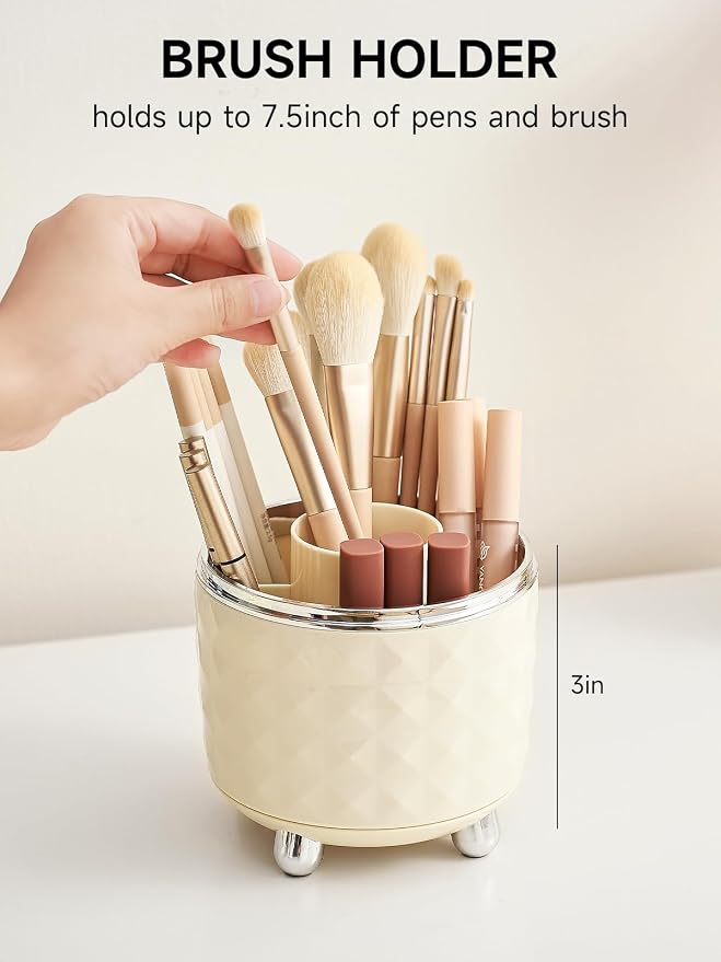 Makeup Brush Holder with 5 Slots, 360 Rotating Makeup Brush Organizer, Brushes - Image 3