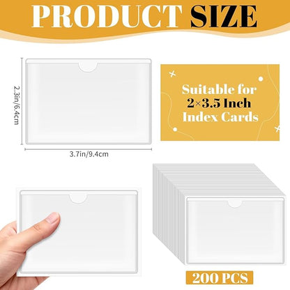 200 Pack Clear Self-Adhesive Business Card Pockets and Top Open Library Card - Image 2