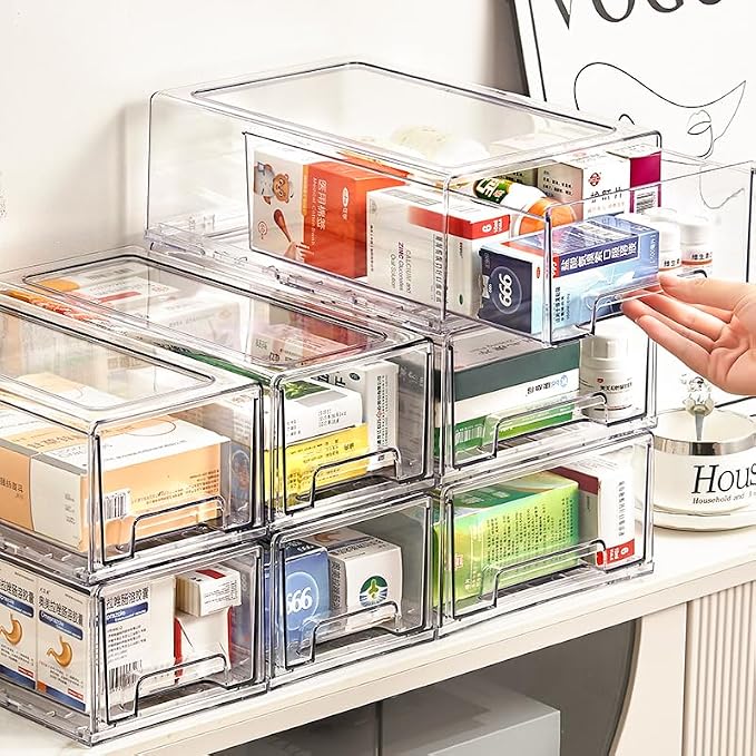 clear Drawer-Type Plastic Storage Box Bins Organizer，Family First Aid Kits - Image 3
