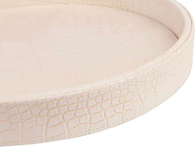 HofferRuffer Faux Leather Round Serving Tray, Vegan Croco Leather Decorative - Image 7