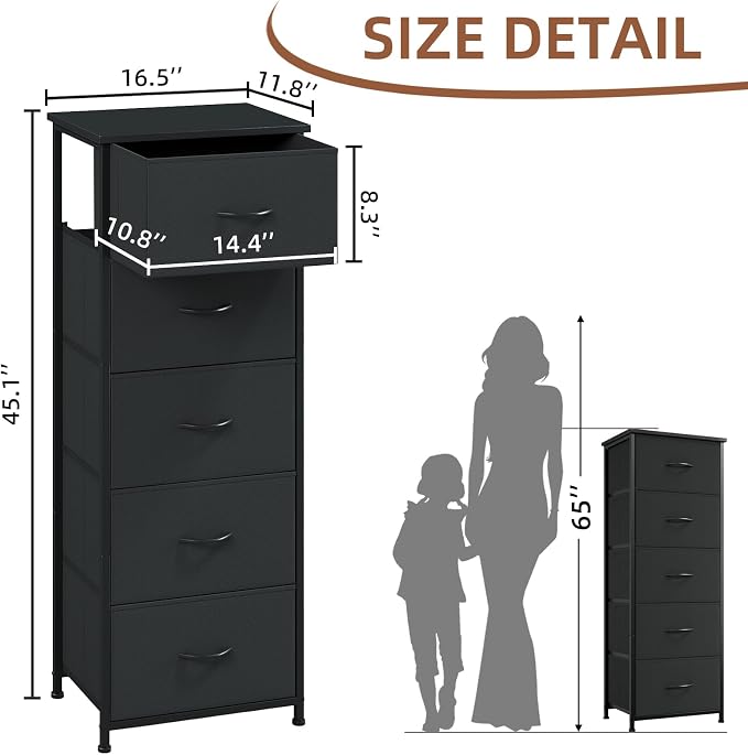 Somdot Tall Dresser for Bedroom, 5 Drawer Storage Cabinet, Steel Frame - Image 3