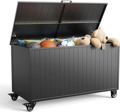 Outdoor Storage Box with Wheels 150 Gallon, Metal Deck Boxes Waterproof by RICNOD