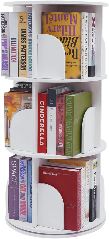 3-Tier Rotating Bookshelf, 360 Display Revolving Bookcase, Stackable Book by HAPPCUCOE