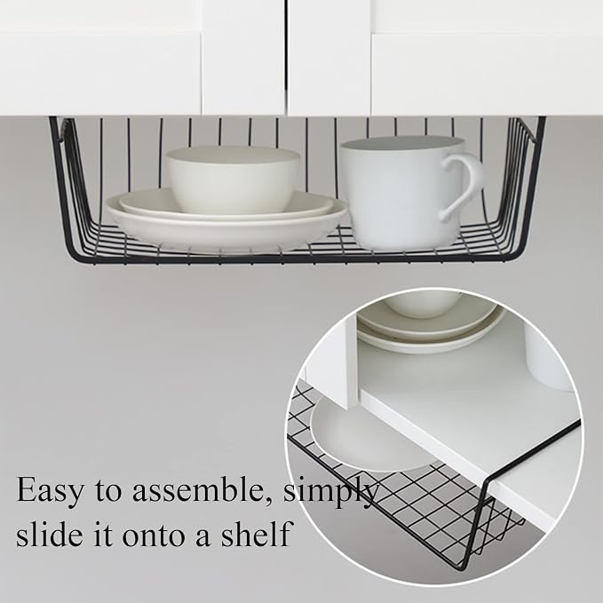 Tebery 4 Pack Black Under Shelf Wire Basket, Hanging Storage Baskets Under - Image 5
