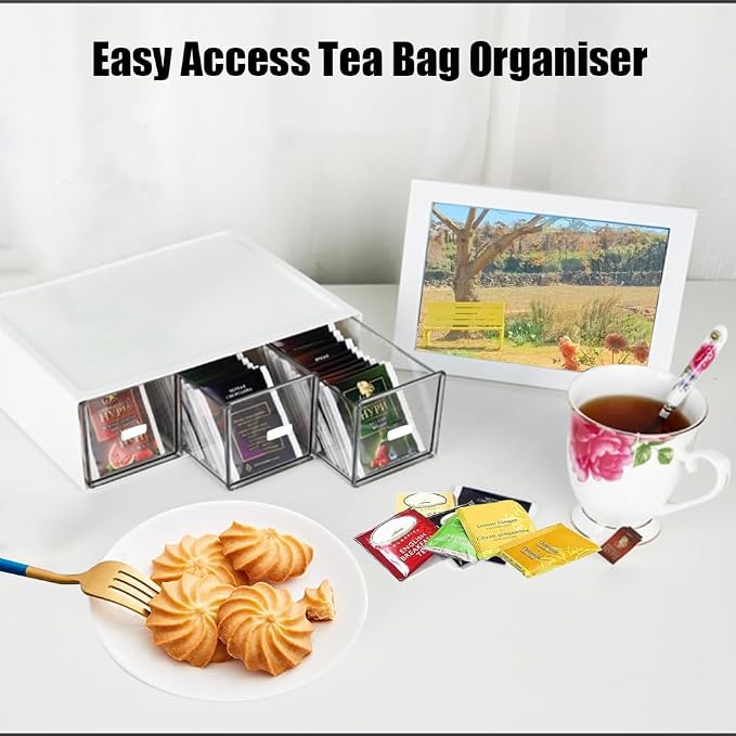 Plastic Tea Bag Organizer with 3 Drawers, Desk Drawer Organizer, Stackable - Image 5