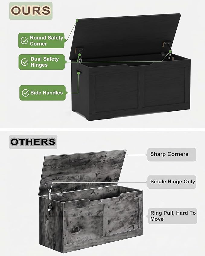 Timberer 31.5" Wooden Storage Chest, Extra Large Storage Trunk | Storage Bench - Image 4
