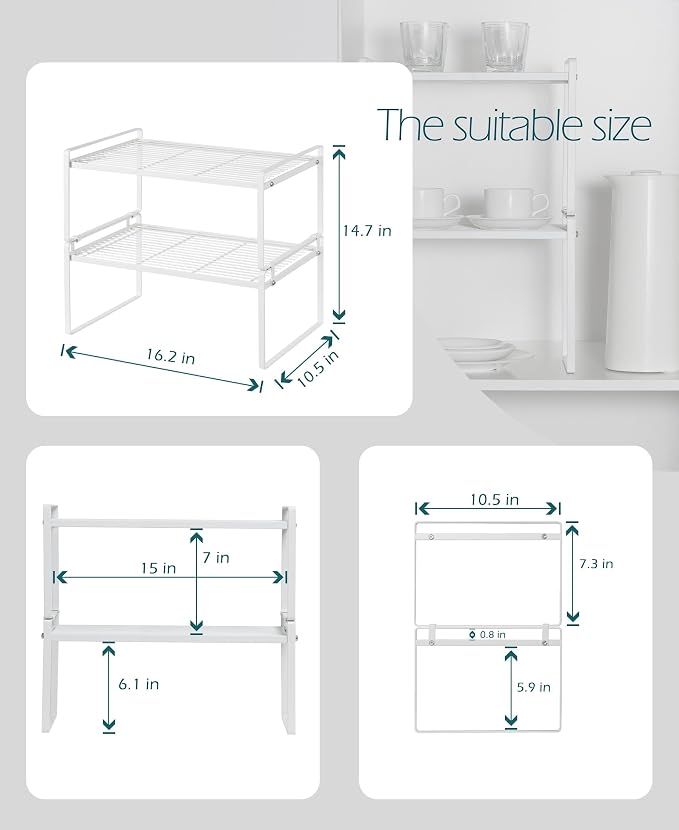 2Pack Kitchen Cabinet Shelf Counter Organizer Rack Pantry Storage Bathroom - Image 3