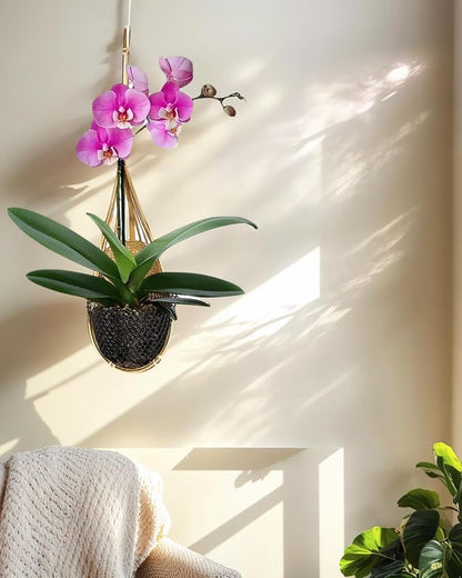 Hanging Orchid Planter Plant Pot: 4" Handmade Bamboo Flower Basket - Image 7
