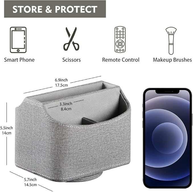 360° Rotating Remote Control Holder, PU Leather TV Remote Caddy Organizer - Image 2