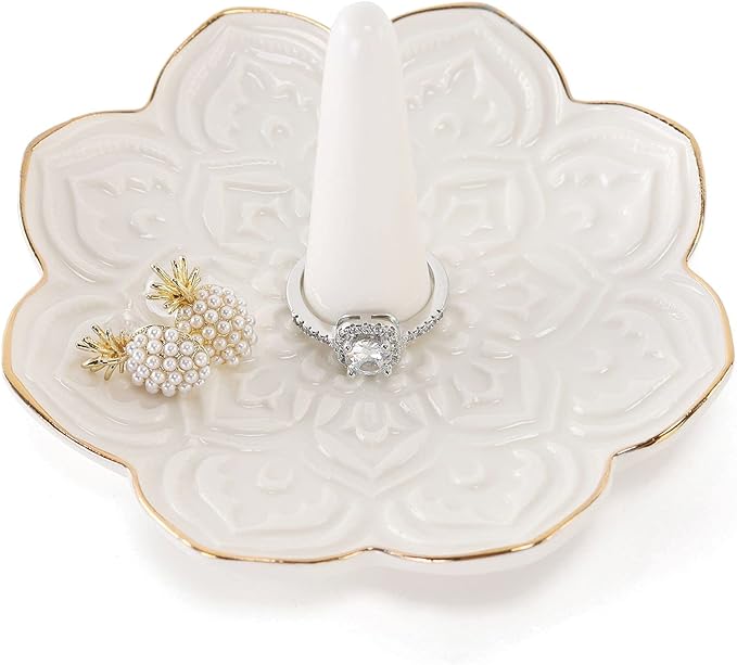 Ceramic White Mandala Jewelry Holder Decorative Ring Holder/Trinket Tray by RUIMIC