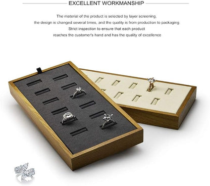 Oirlv Solid Wood Jewelry Display Tray 12 Slots Ring Holder Showcase Organizer - Image 2