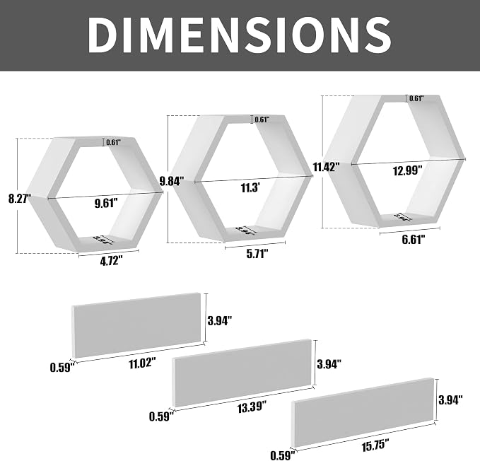 Wooden Hexagon Floating Shelves Wall Mounted - Image 2