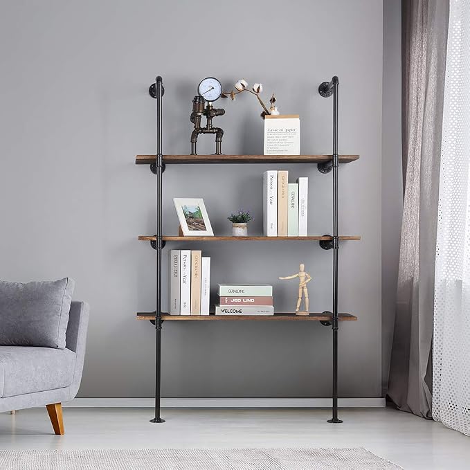LIANTRAL Industrial Wall Mount Iron Pipe Shelf, DIY Open Bookshelf, Retro - Image 7