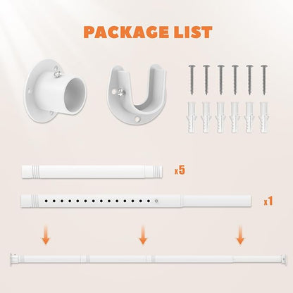 Closet Rod 50-87 Inches, Adjustable Heavy Duty Metal White Closet Rods - Image 9
