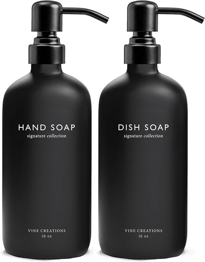 Vine Creations Black Glass Soap Dispenser Set, Dish Soap and Hand Soap by VineCreations