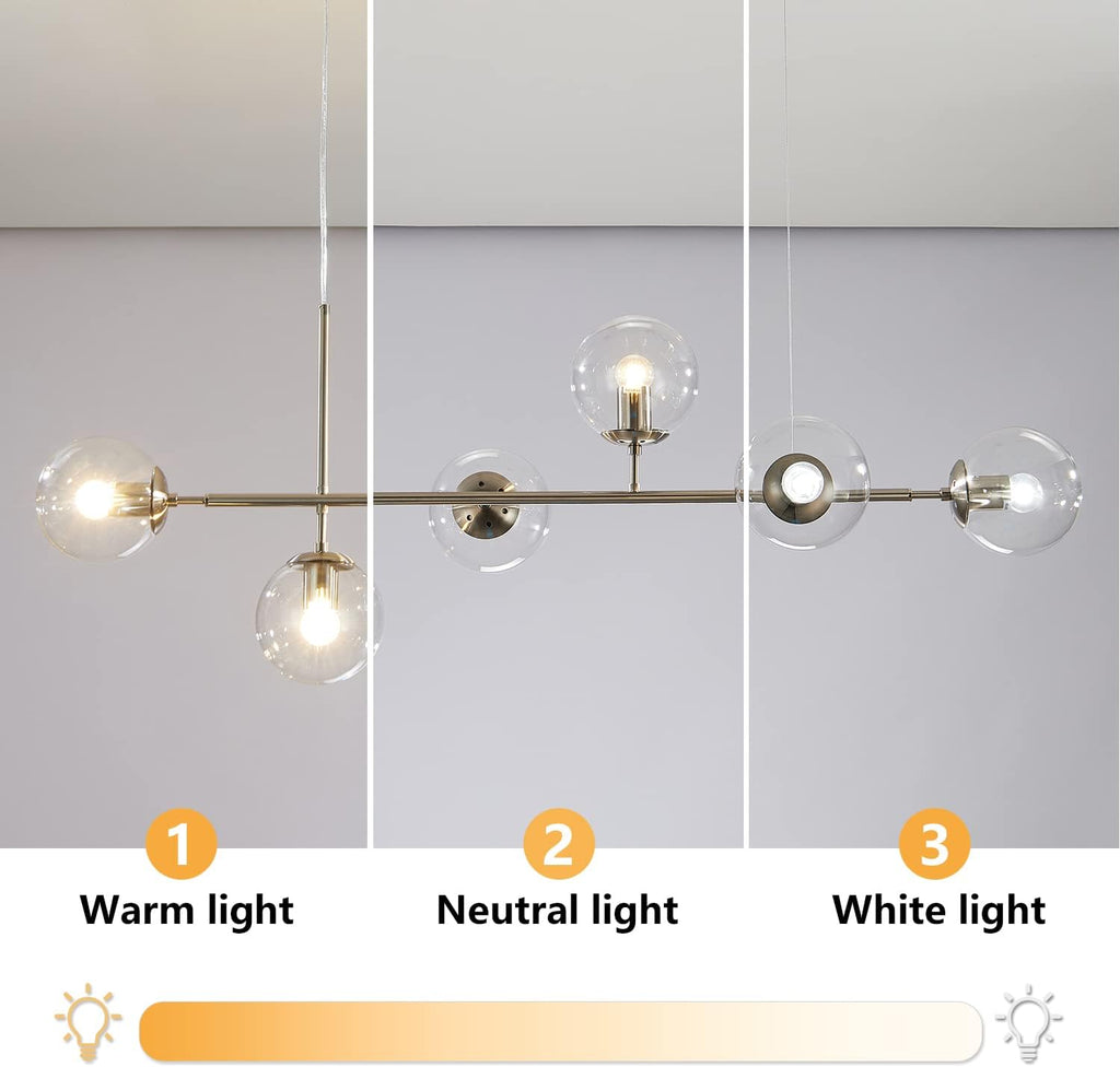 KCO Lighting 6 Light Bubble Glass Pendant Light Mid Century Modern Globe Sputnik Chandelier Linear Chandelier Lighting Brushed Nickel Hanging Light Fixture for Kitchen Island Dining Room