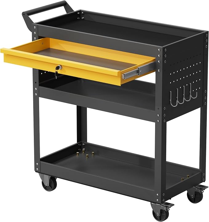 3 Tier Rolling Tool Cart on Wheels, Heavy Duty Utility Cart, Work Cart - Image 8