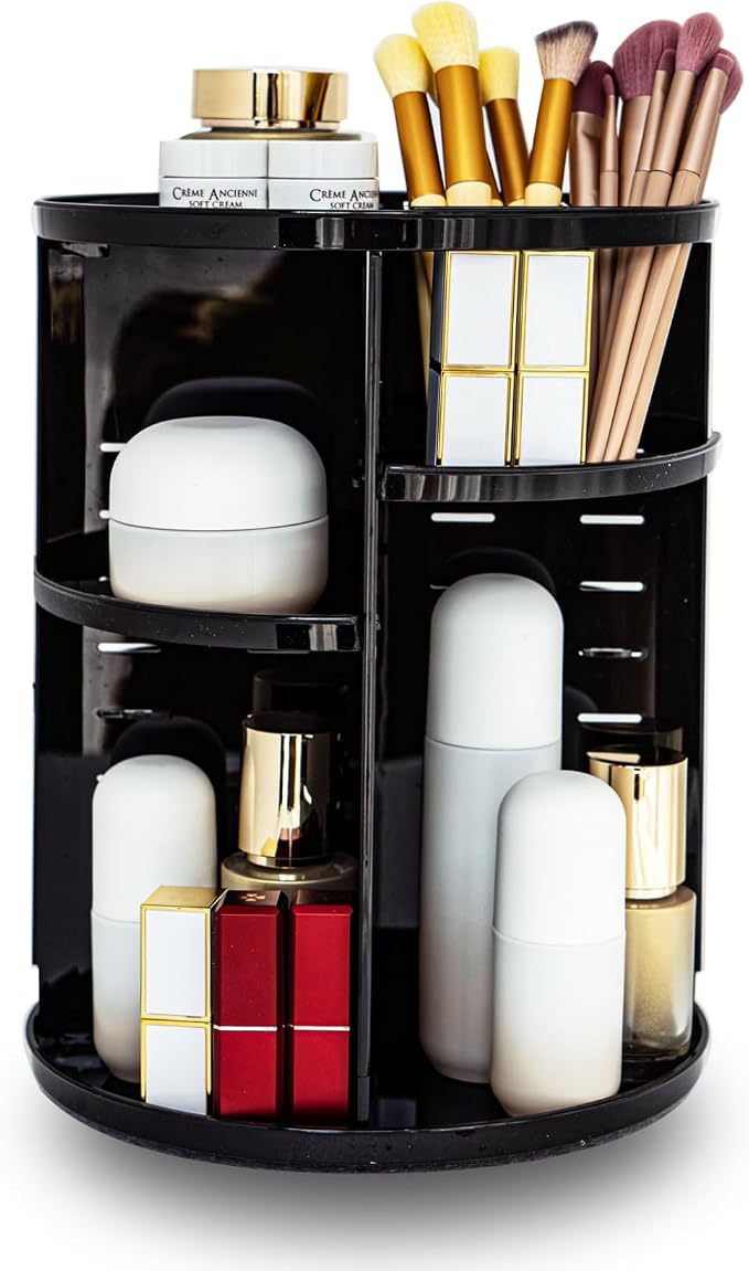 360 Rotating Makeup Organizer, Adjustable Bathroom Makeup Spinning Storage by COMODID