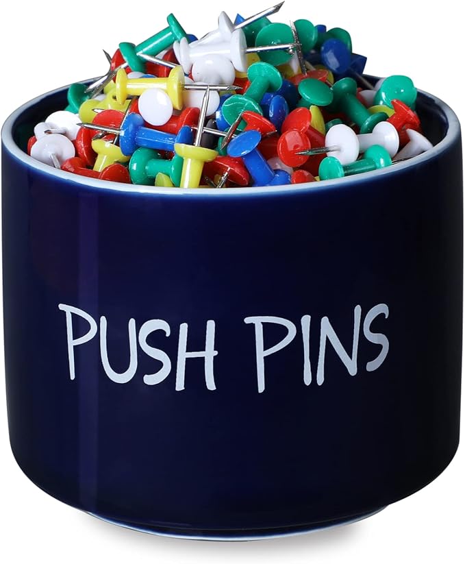 Ceramic Push Pins Holder, Paper Clips Dispenser Organizer by ONTUBE