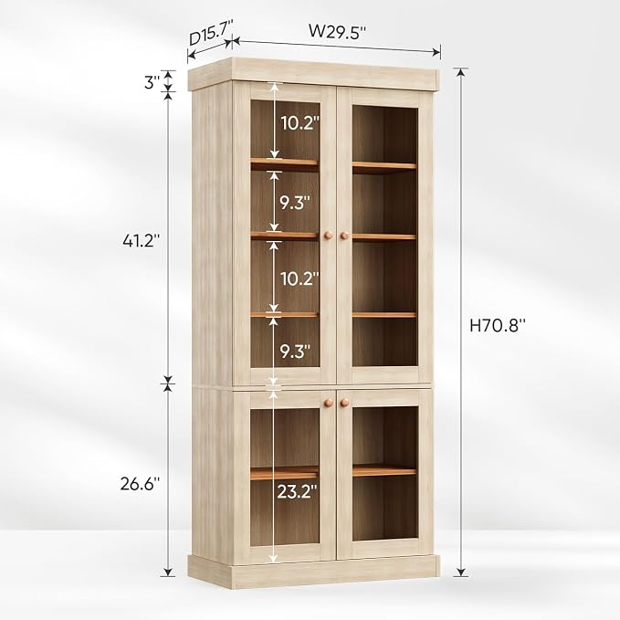 ivaniti 70.8" Bookshelf with Glass Doors, Farmhouse Modular Bookcase with - Image 2