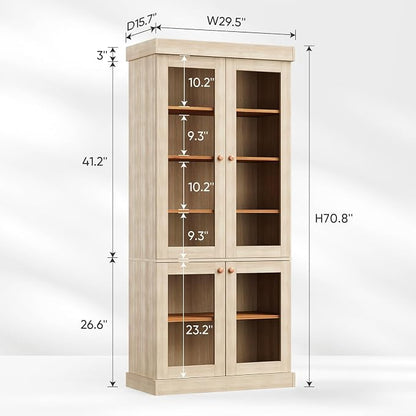 ivaniti 70.8" Bookshelf with Glass Doors, Farmhouse Modular Bookcase with - Image 2