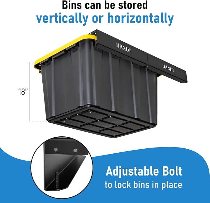 HandT USA Based Overhead Garage Storage Rack, Ceiling Tote Bin Organization - Image 4