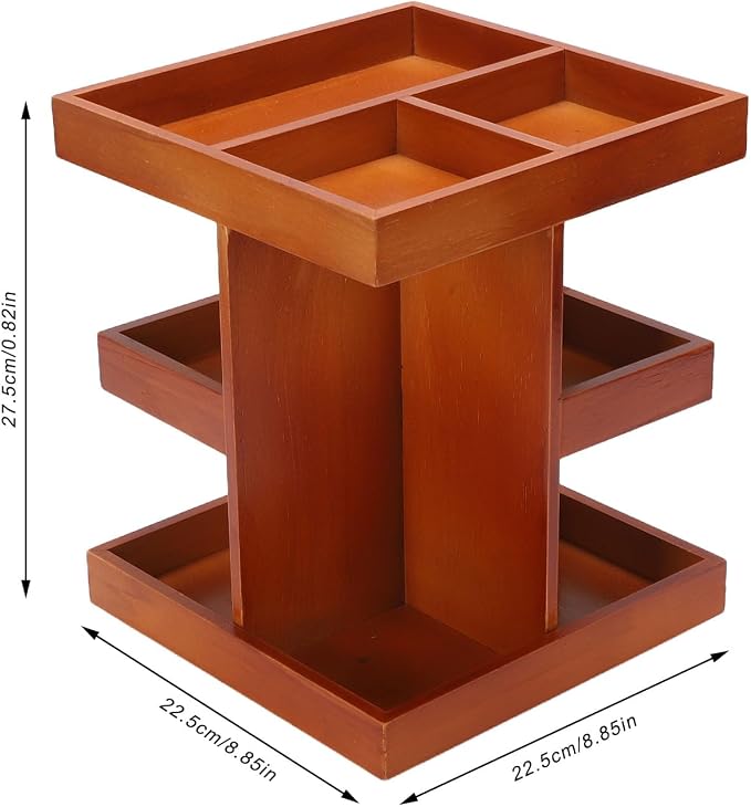 Wooden Rotating Makeup Organizer, 360 Spinning Vanity Makeup Holder Rack - Image 7