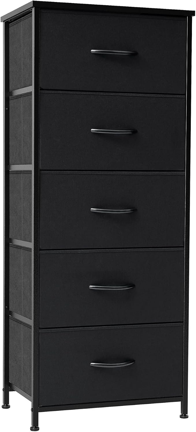 Tall Dresser Vertical Fabric Storage Tower Organizer, 5 Drawers | Sturdy Steel by CrestliveProducts