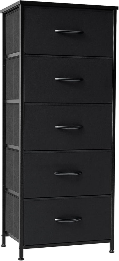 Tall Dresser Vertical Fabric Storage Tower Organizer, 5 Drawers | Sturdy Steel by CrestliveProducts