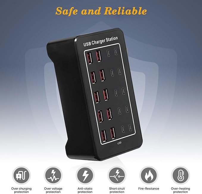 Multi USB Charger, USB C Charging Block Station, 100W 20 Port Multiple USB C - Image 3