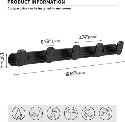 Coat Rack Wall Mount Black, 5 Hooks Rack Metal Coat Hanger Wall - Image 5