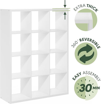 Furinno Cubicle Book Shelf, 12-Cube Bookshelf, Extra Thick Frame Reversible - Image 7
